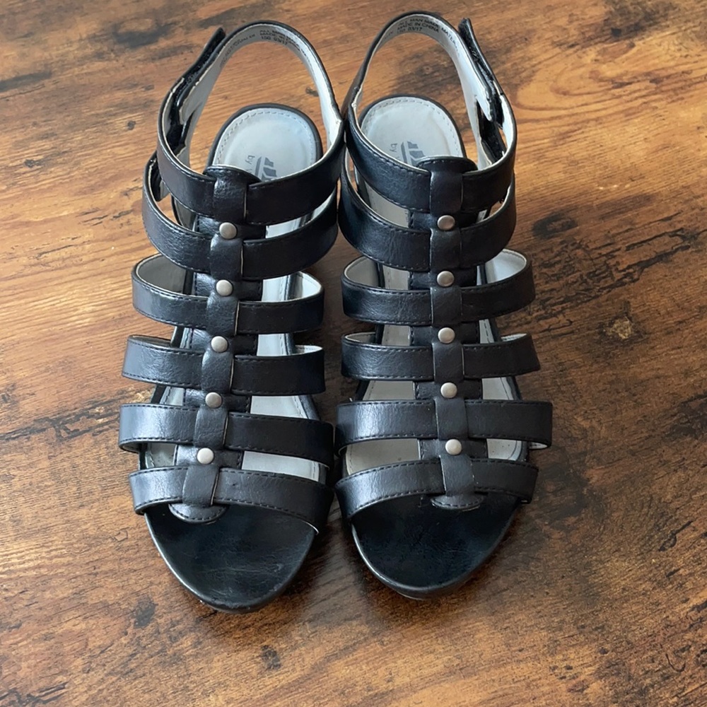 White Mountain Black Strappy Stud Wedge Sandals